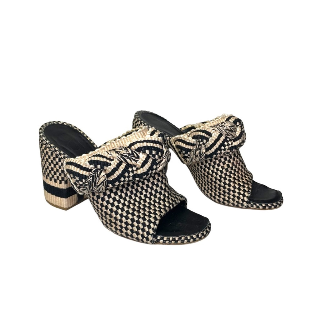 Antolina Black Cream Woven Slip On Block Heeled Sandals 37
